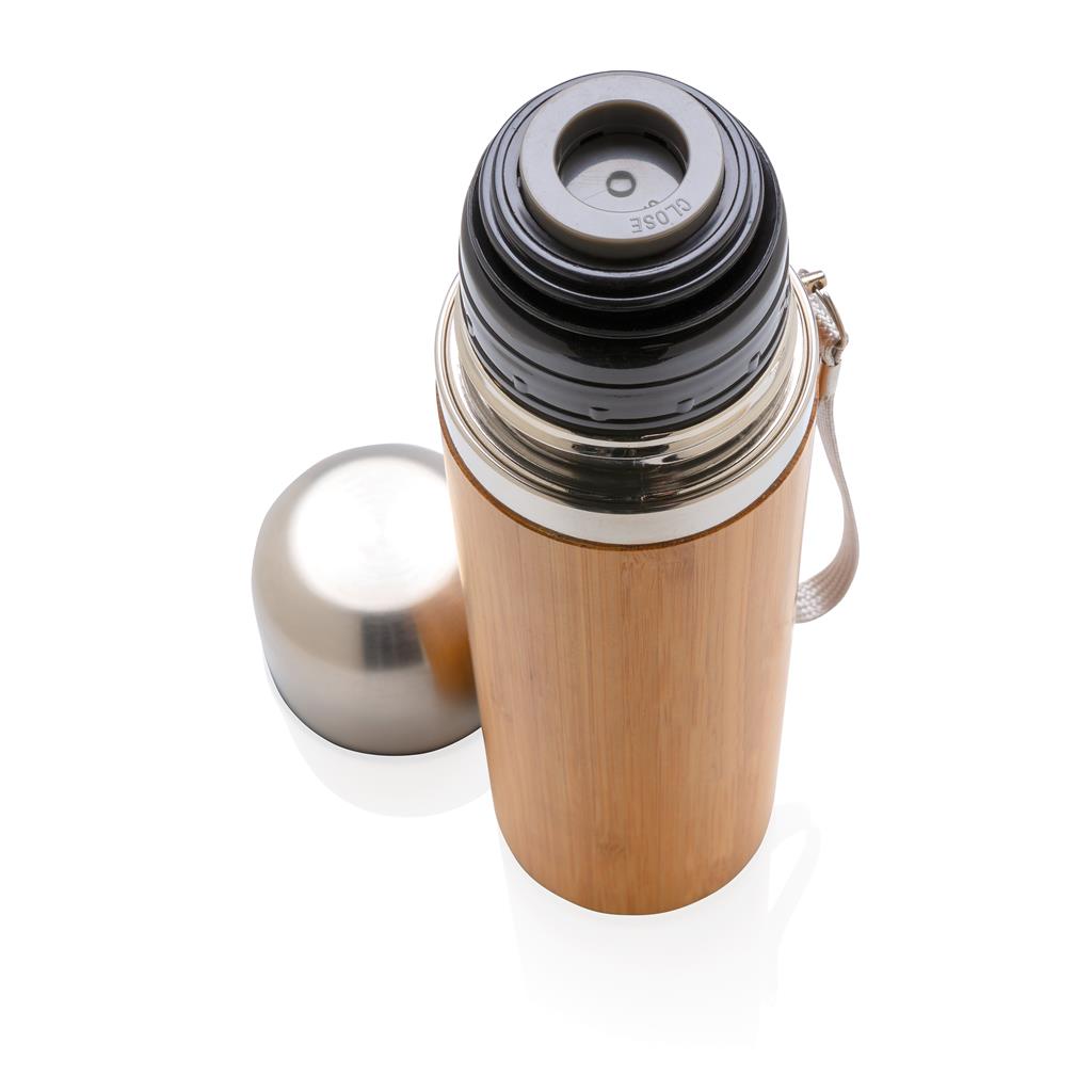 Bamboo vacuum travel flask - illuminated