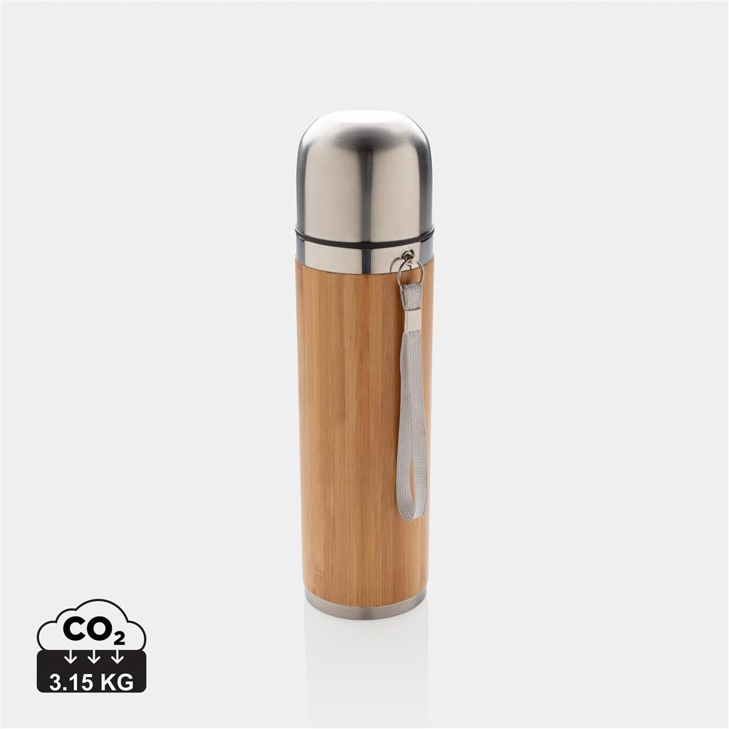 Bamboo vacuum travel flask - illuminated