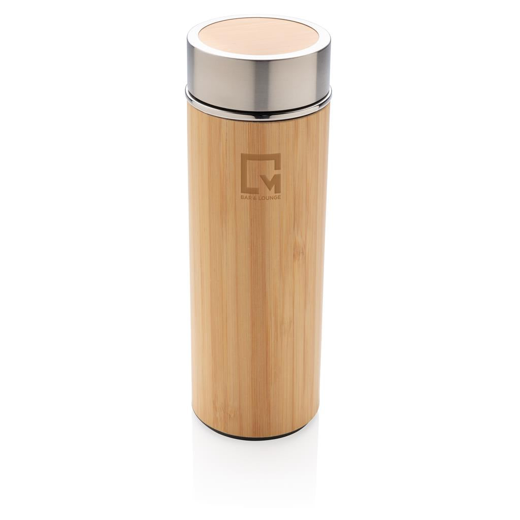 Leak proof bamboo vacuum bottle - illuminated