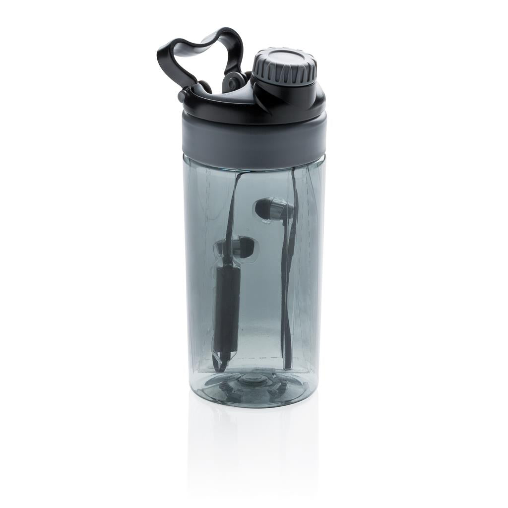 Leakproof bottle with wireless earbuds - illuminated