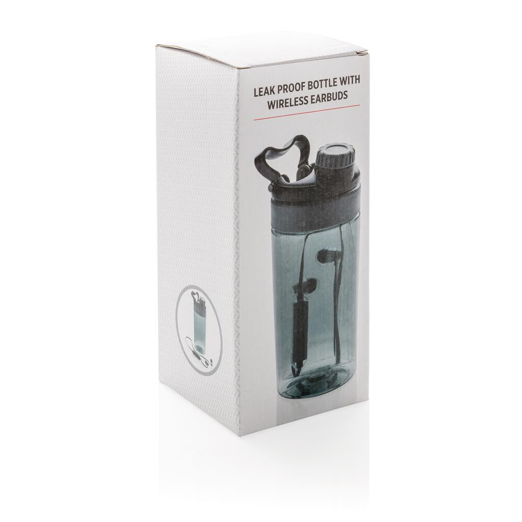 Leakproof bottle with wireless earbuds - illuminated