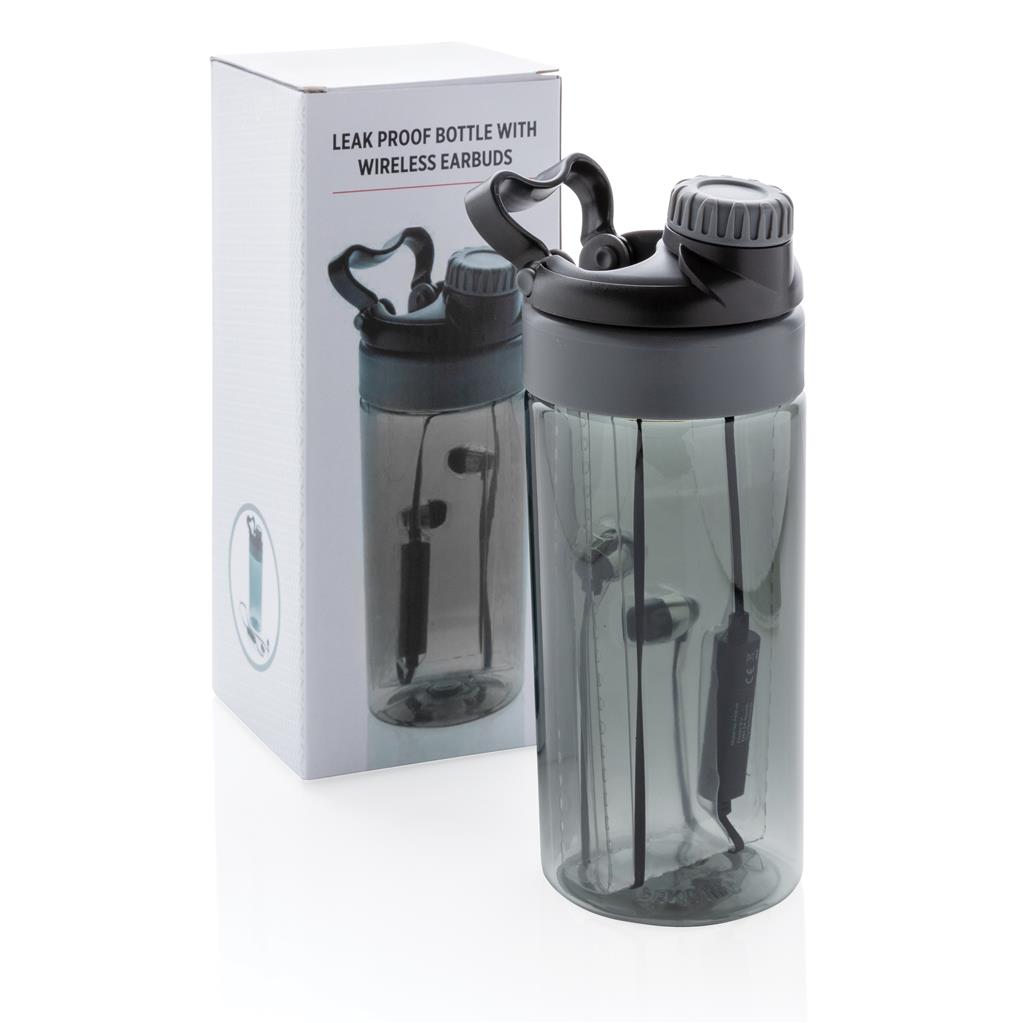 Leakproof bottle with wireless earbuds - illuminated