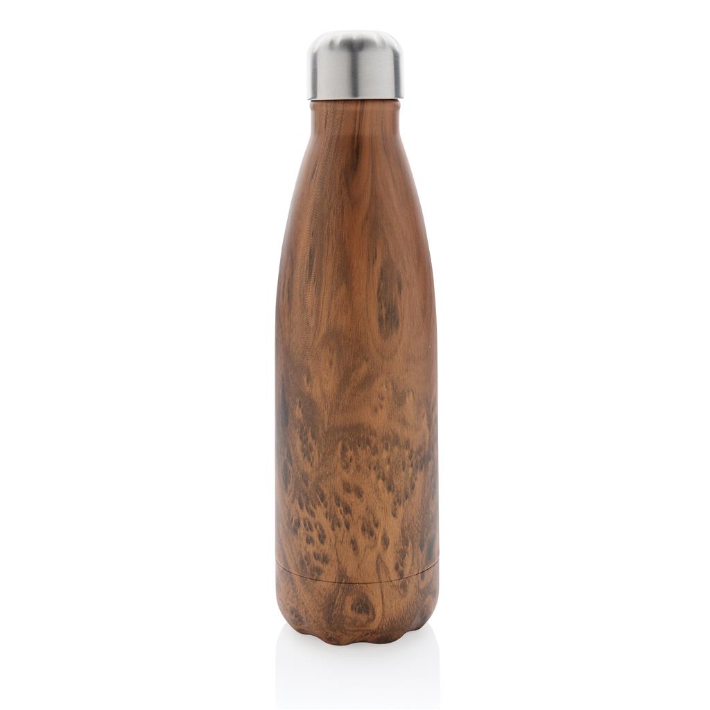Vacuum insulated stainless steel bottle with wood print - illuminated