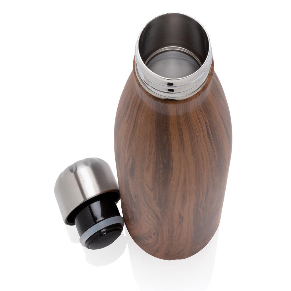 Vacuum insulated stainless steel bottle with wood print - illuminated
