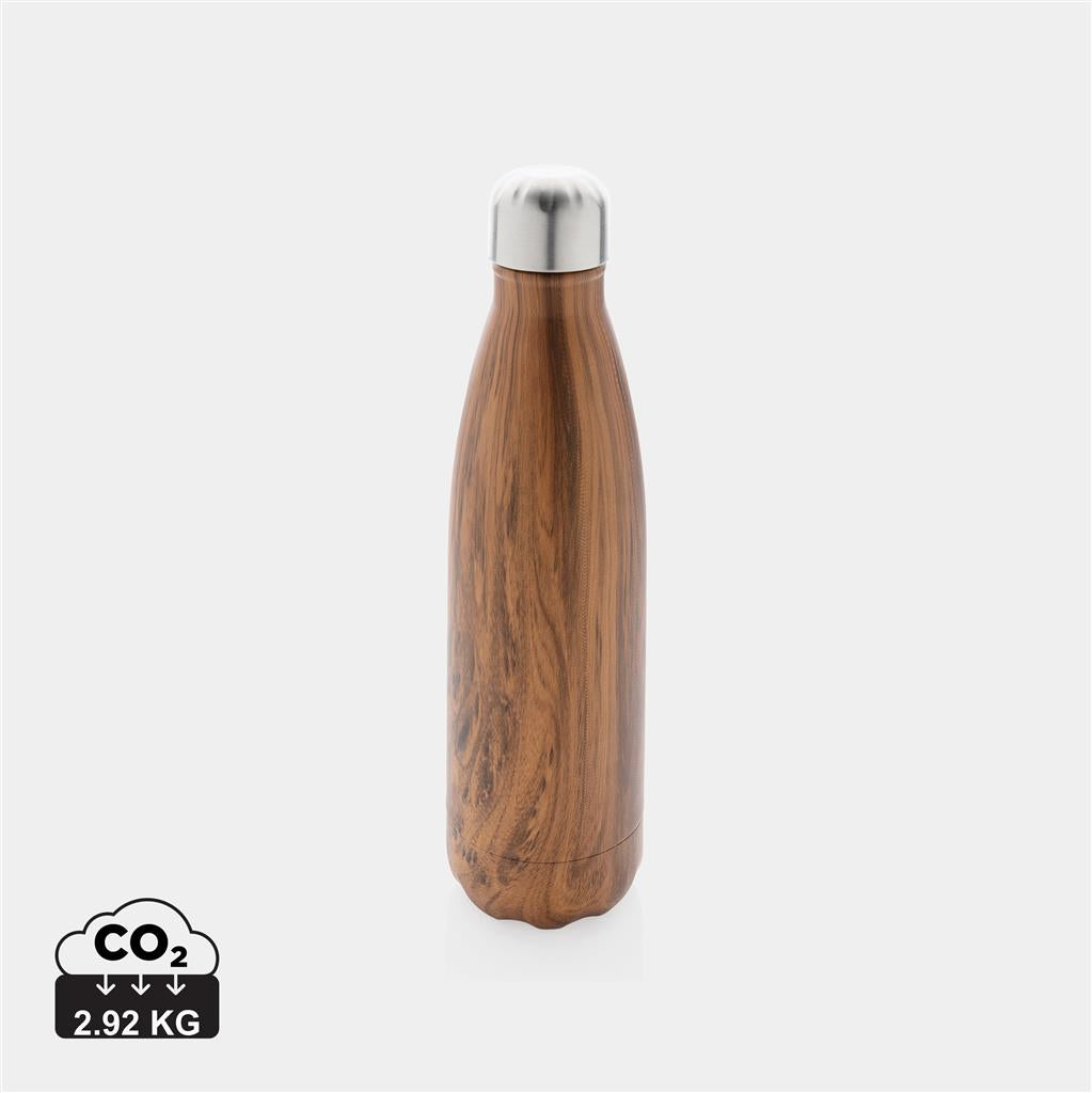 Vacuum insulated stainless steel bottle with wood print - illuminated