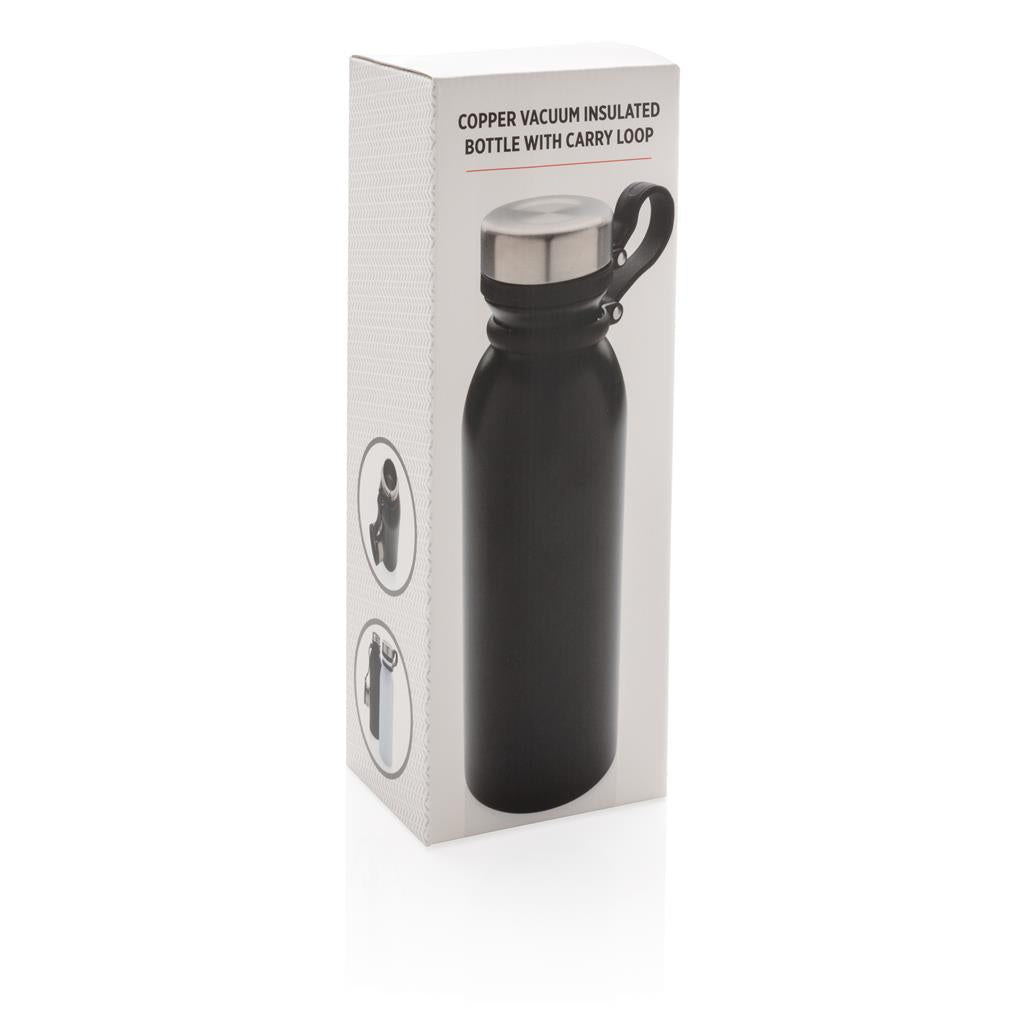 Copper vacuum insulated bottle with carry loop - illuminated
