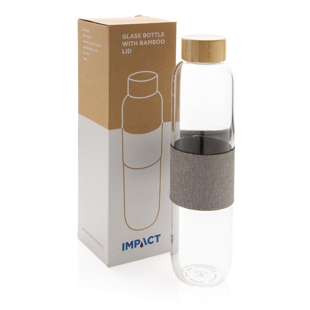 Impact borosilicate glass bottle with bamboo lid - illuminated