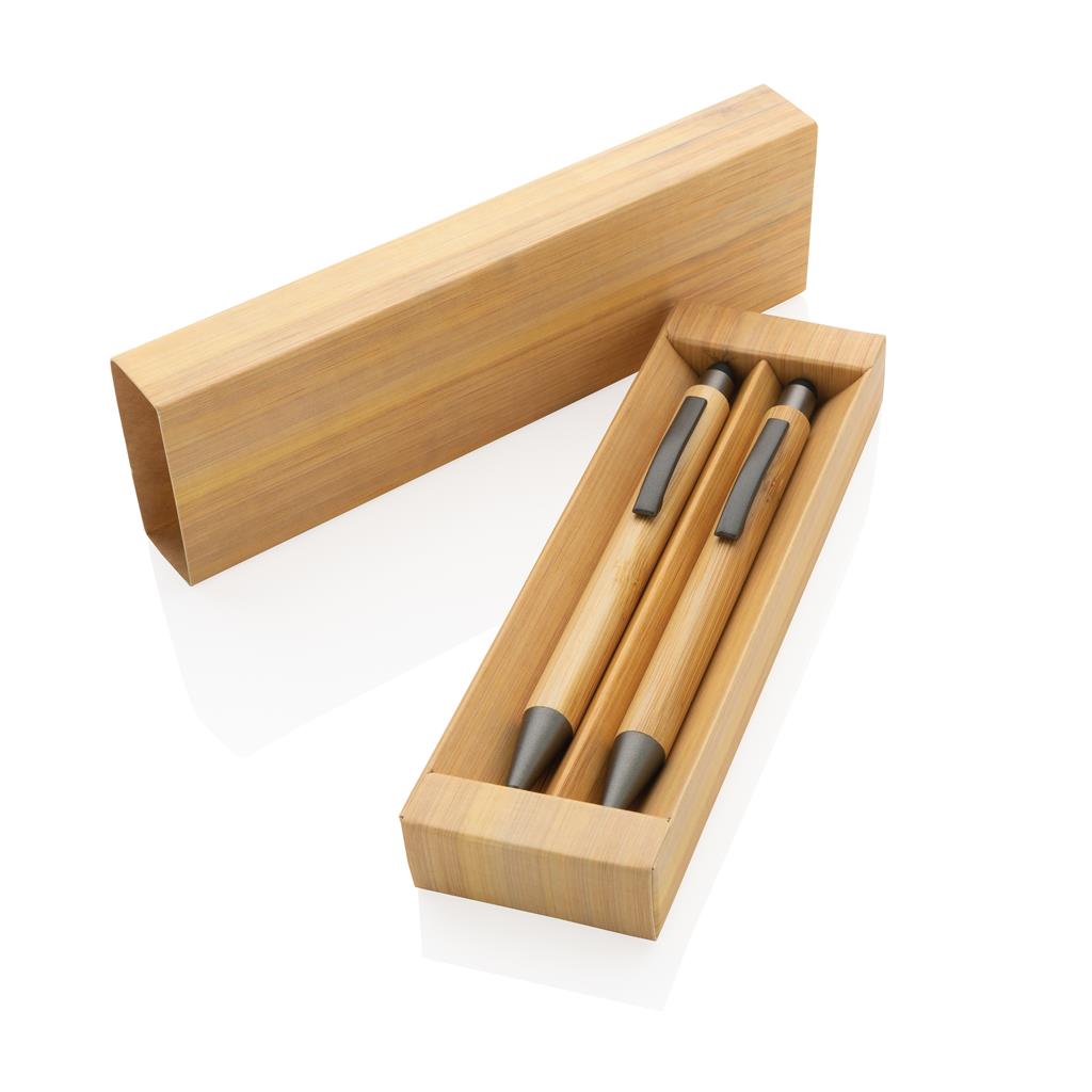 Bamboo modern pen set in box - illuminated