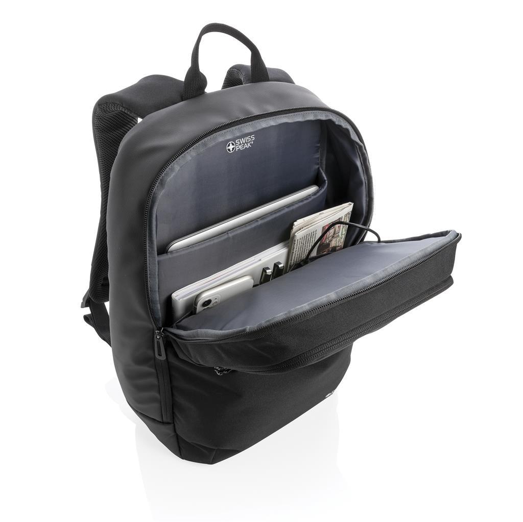 Swiss Peak laptop backpack with UV-C steriliser pocket - illuminated