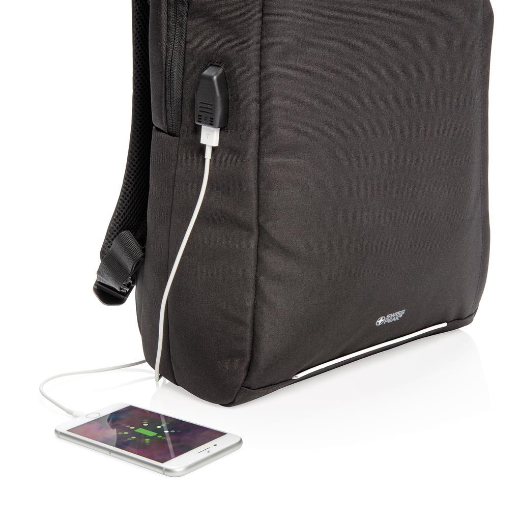 Swiss Peak AWARE™ RFID and USB A laptop backpack - illuminated