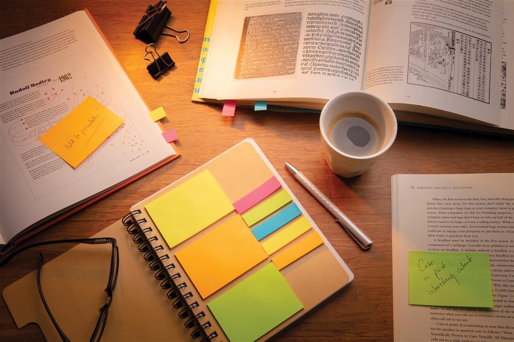 A5 Kraft spiral notebook with sticky notes - illuminated