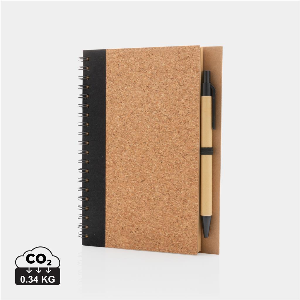 Cork spiral notebook with pen - illuminated