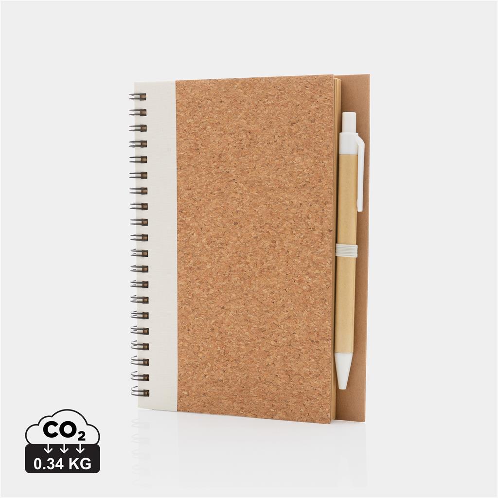 Cork spiral notebook with pen - illuminated