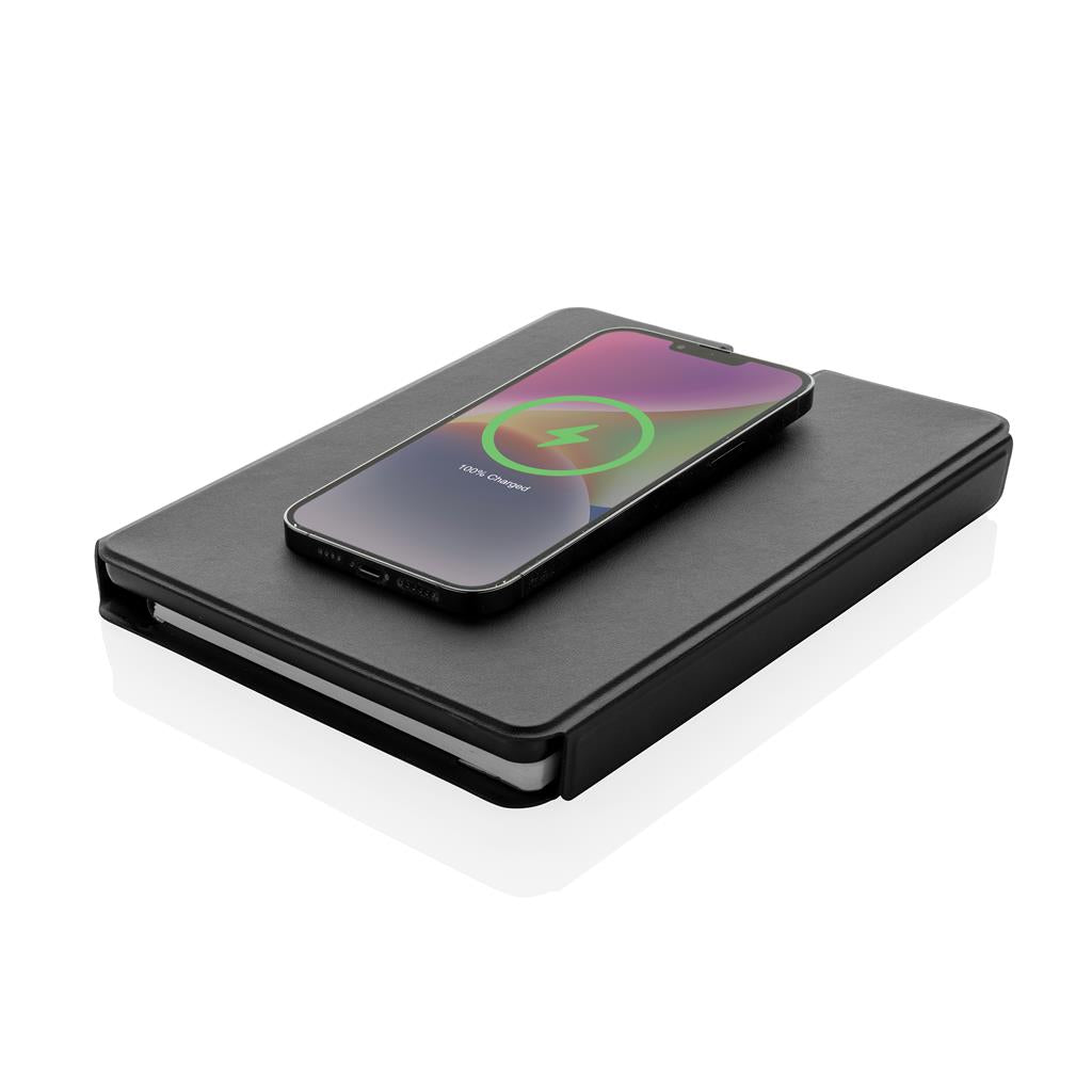Swiss Peak RCS rePU notebook with 2-in-1 wireless charger - illuminated