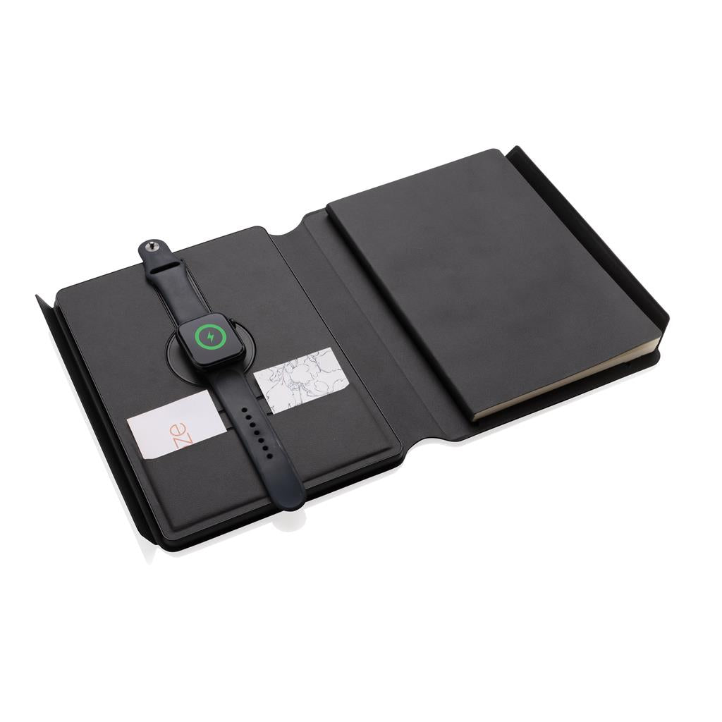 Swiss Peak RCS rePU notebook with 2-in-1 wireless charger - illuminated