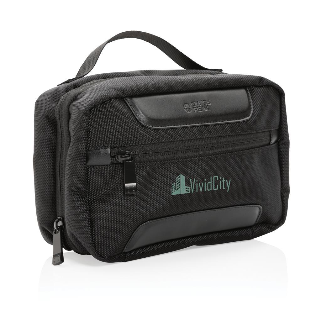 Swiss Peak AWARE™ RPET Voyager toiletry bag - illuminated