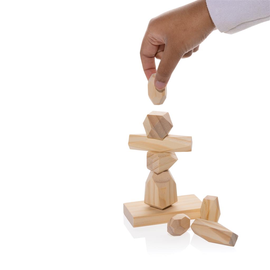 Ukiyo Crios wooden balancing rocks in pouch - illuminated