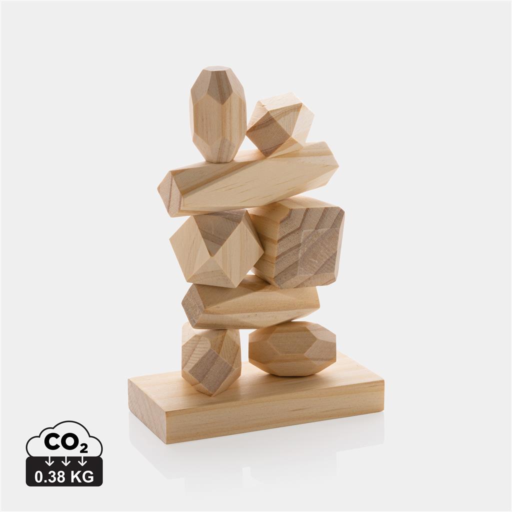 Ukiyo Crios wooden balancing rocks in pouch - illuminated
