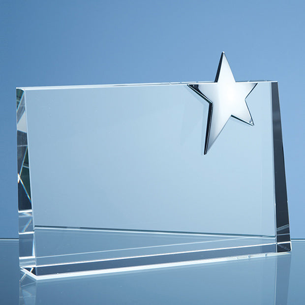 Optical Crystal Horizontal Rectangle with Silver Star - illuminated