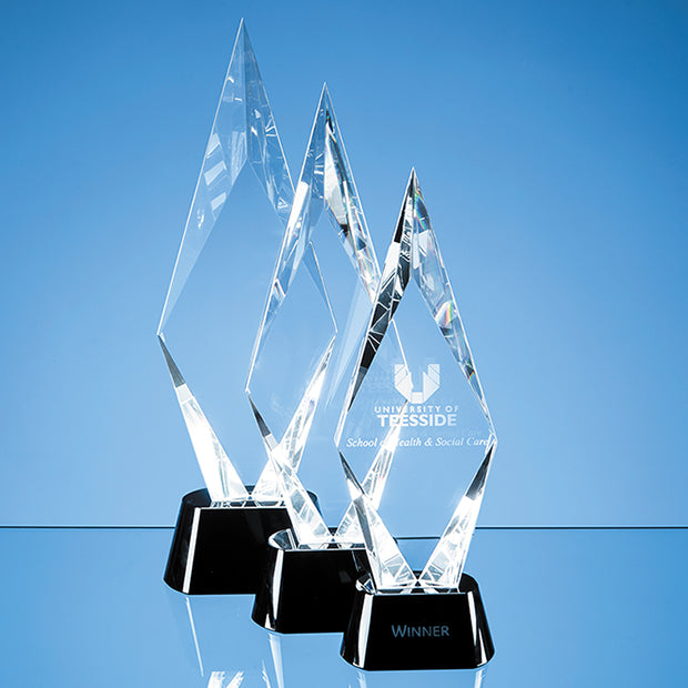 Optical Crystal Vertical Wedge Award - illuminated