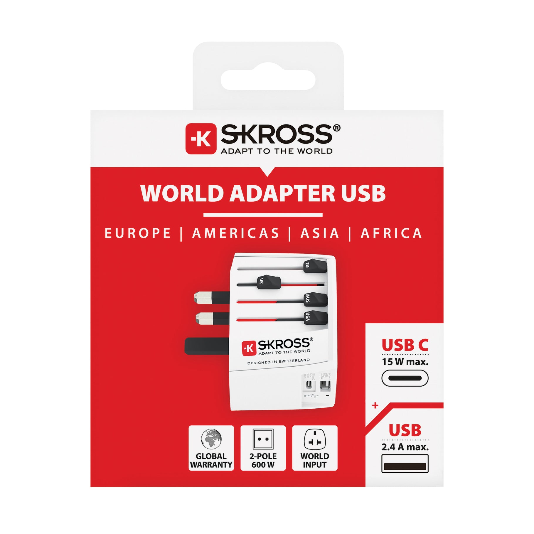 Corporate Branded World Travel Adapter Skross MUV2 - USB A and C - illuminated