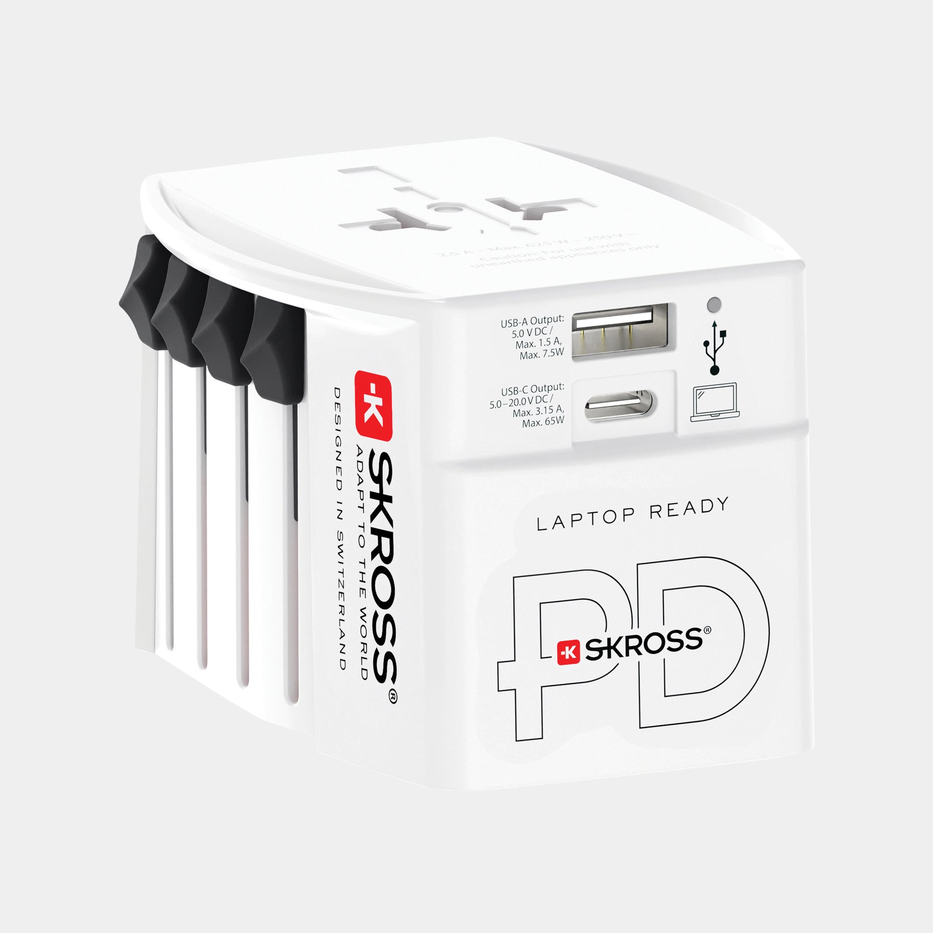 Corporate Branded World Travel Adapter Skross MUV2 - USB A and C - illuminated