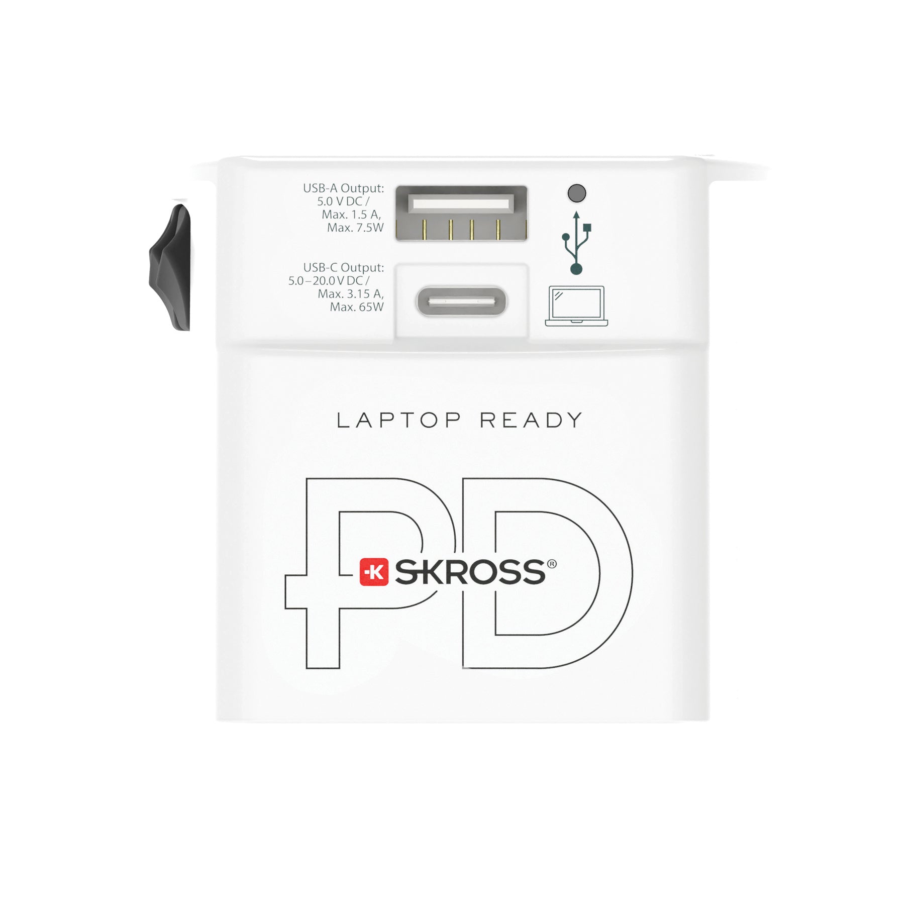 Corporate Branded World Travel Adapter Skross MUV2 - USB A and C - illuminated