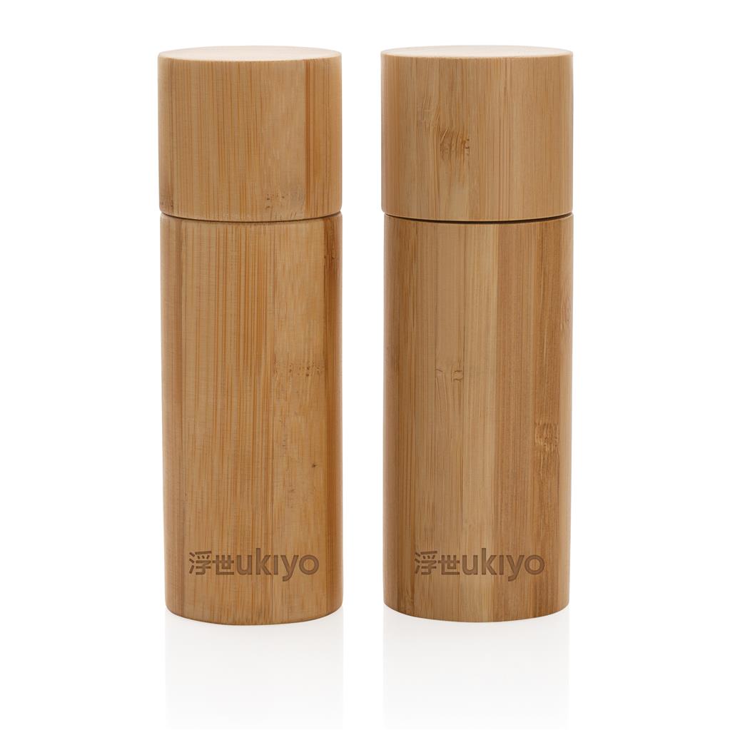 Ukiyo bamboo salt and pepper mill set - illuminated