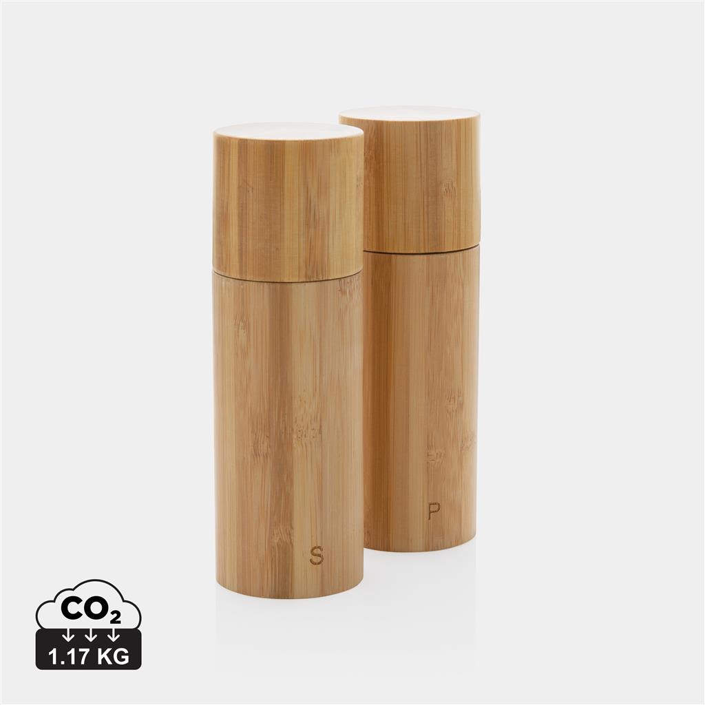 Ukiyo bamboo salt and pepper mill set - illuminated