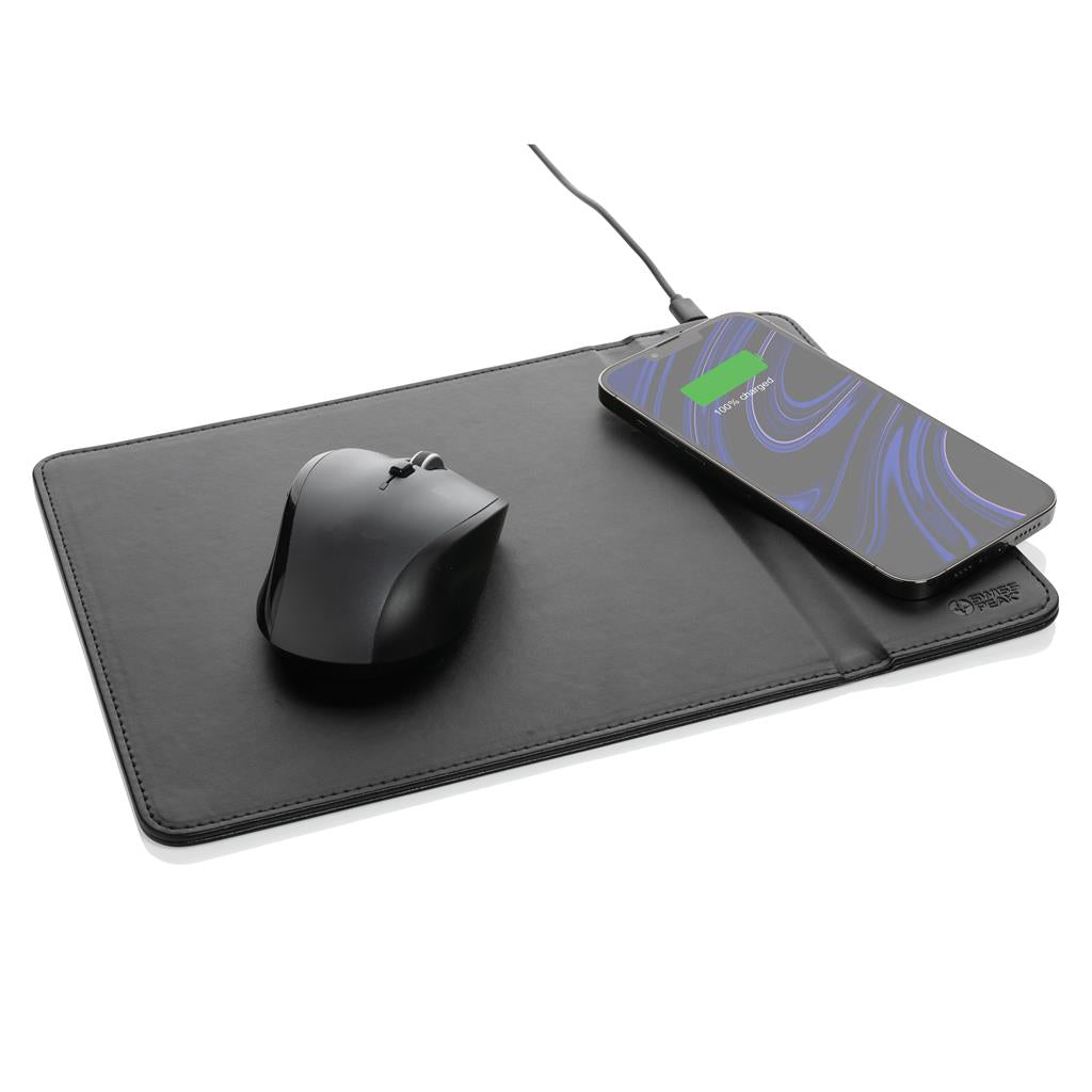 Swiss Peak RCS recycled PU 10W wireless charging mousepad - illuminated