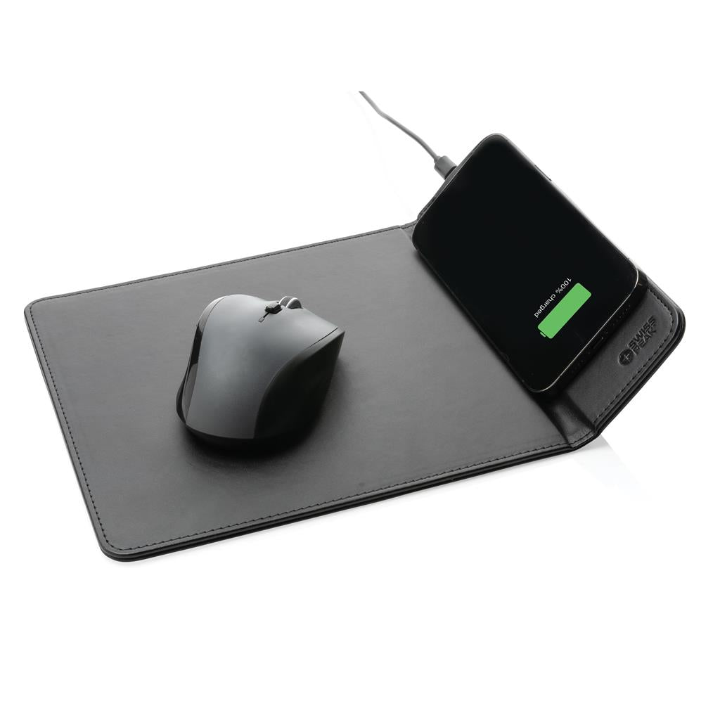 Swiss Peak RCS recycled PU 10W wireless charging mousepad - illuminated