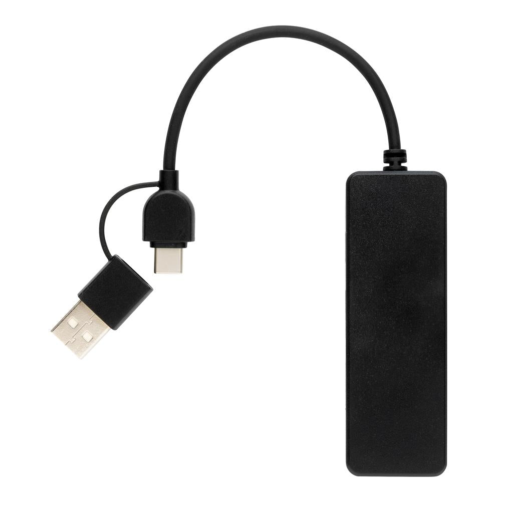 RCS recycled plastic USB hub with dual input - illuminated