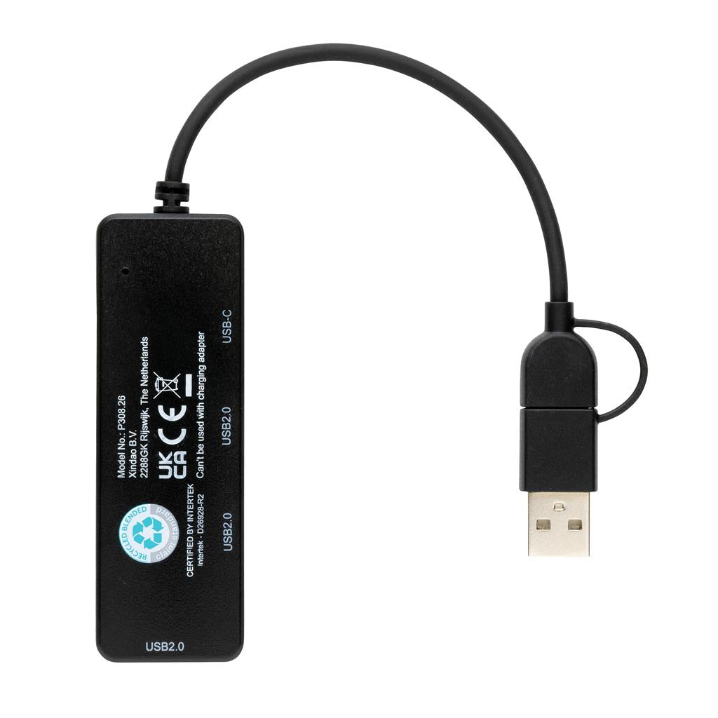 RCS recycled plastic USB hub with dual input - illuminated