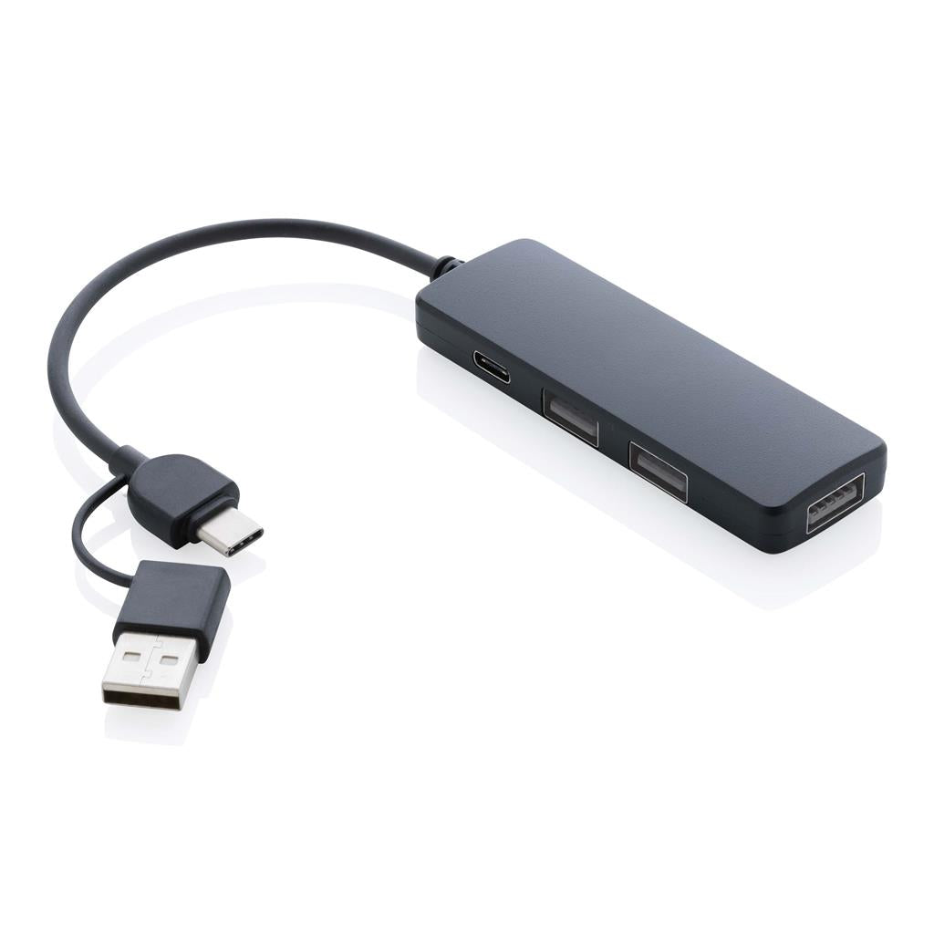 RCS recycled plastic USB hub with dual input - illuminated