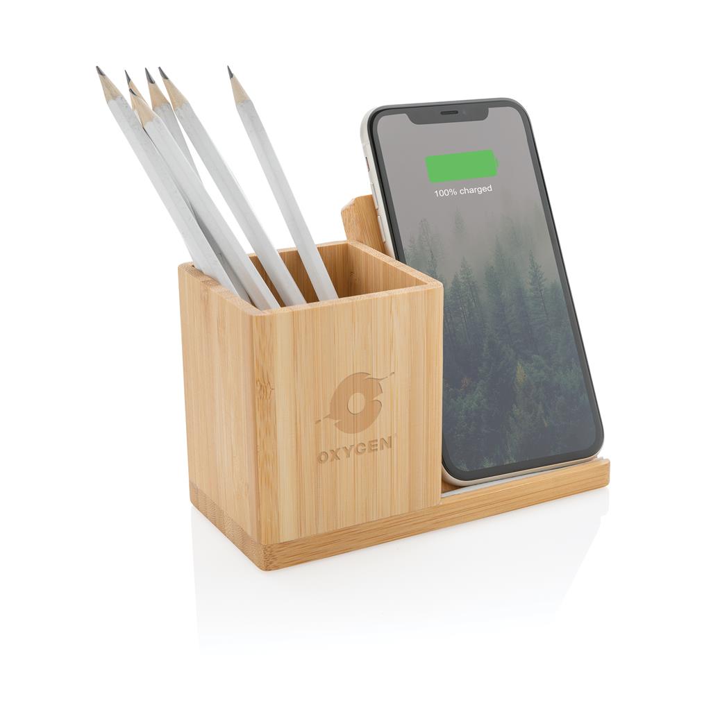 Calgary bamboo 10W wireless charger - illuminated