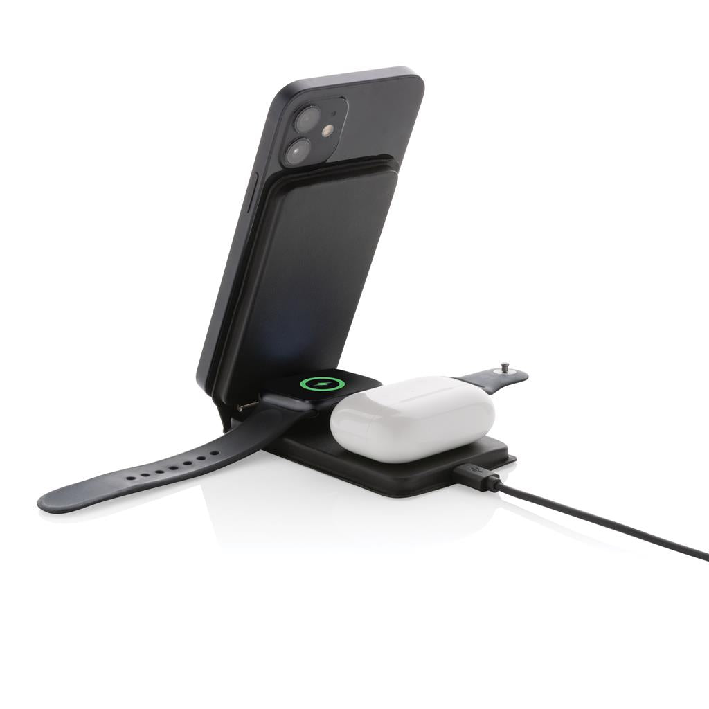 Swiss Peak RCS rPU 15W 3-in-1 magnetic wireless charger - illuminated