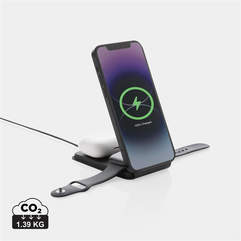 Swiss Peak RCS rPU 15W 3-in-1 magnetic wireless charger - illuminated