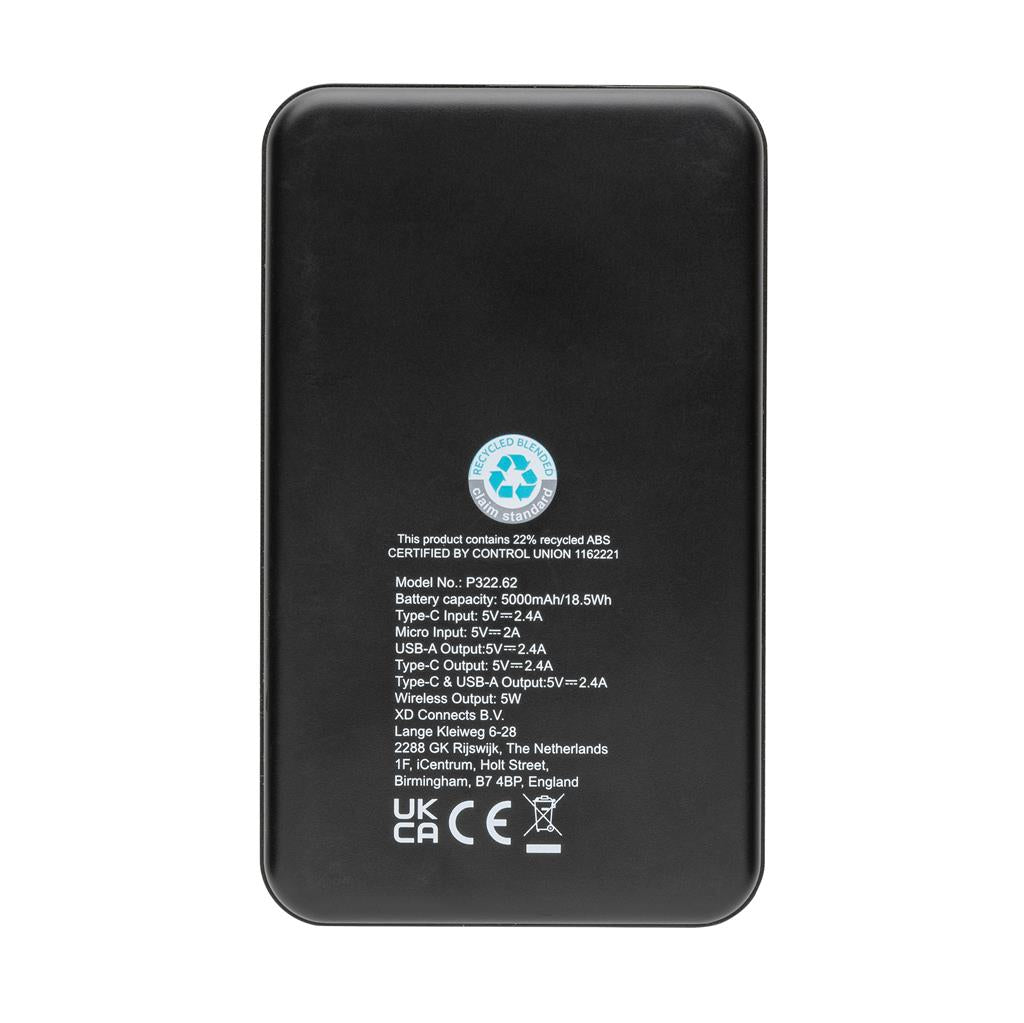 RCS recycled plastic 5.000 mAh 5W wireless powerbank - illuminated