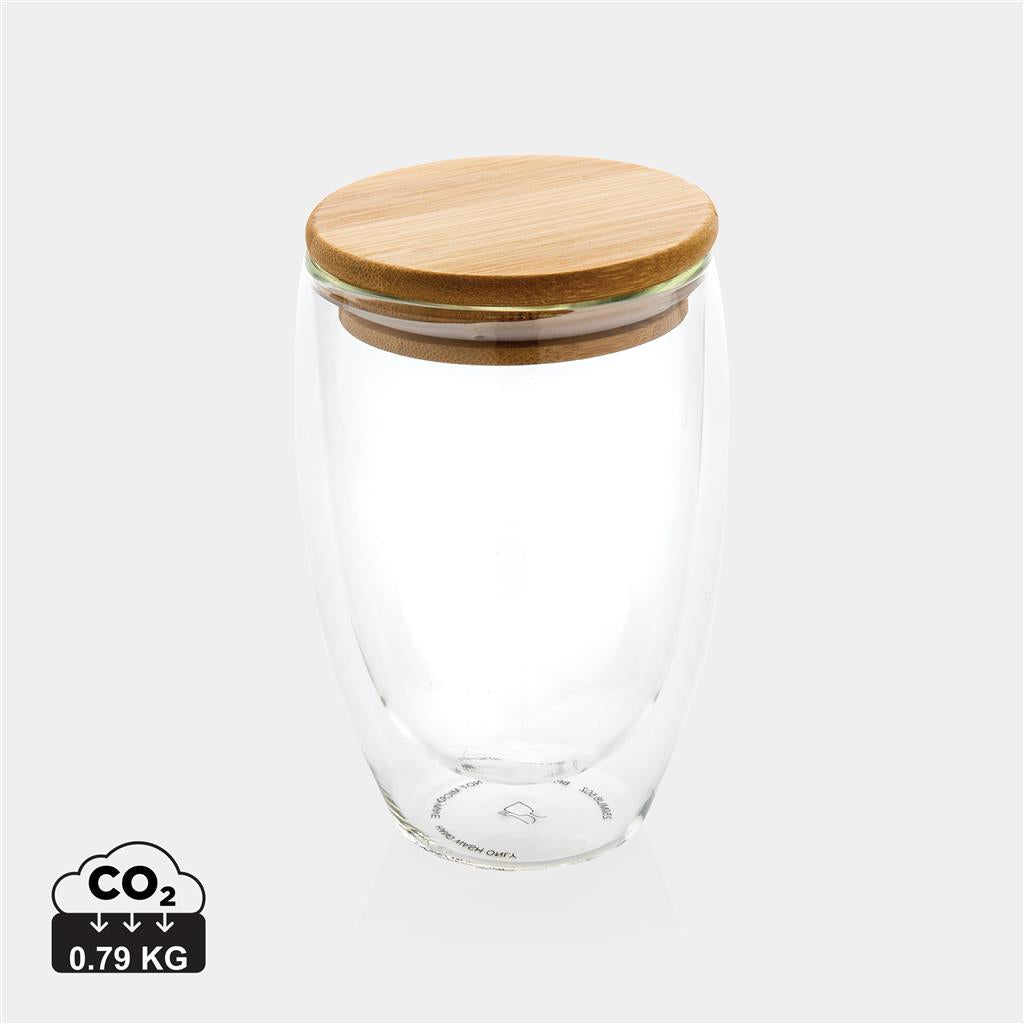 Double wall borosilicate glass with bamboo lid 350ml