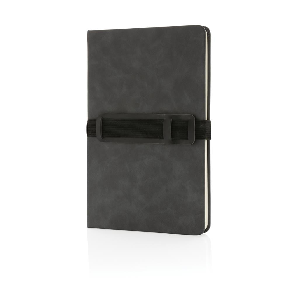 Deluxe hardcover PU notebook A5 with phone and pen holder - illuminated