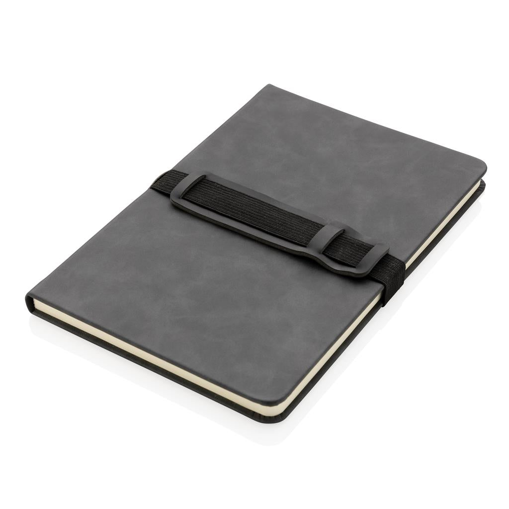 Deluxe hardcover PU notebook A5 with phone and pen holder - illuminated