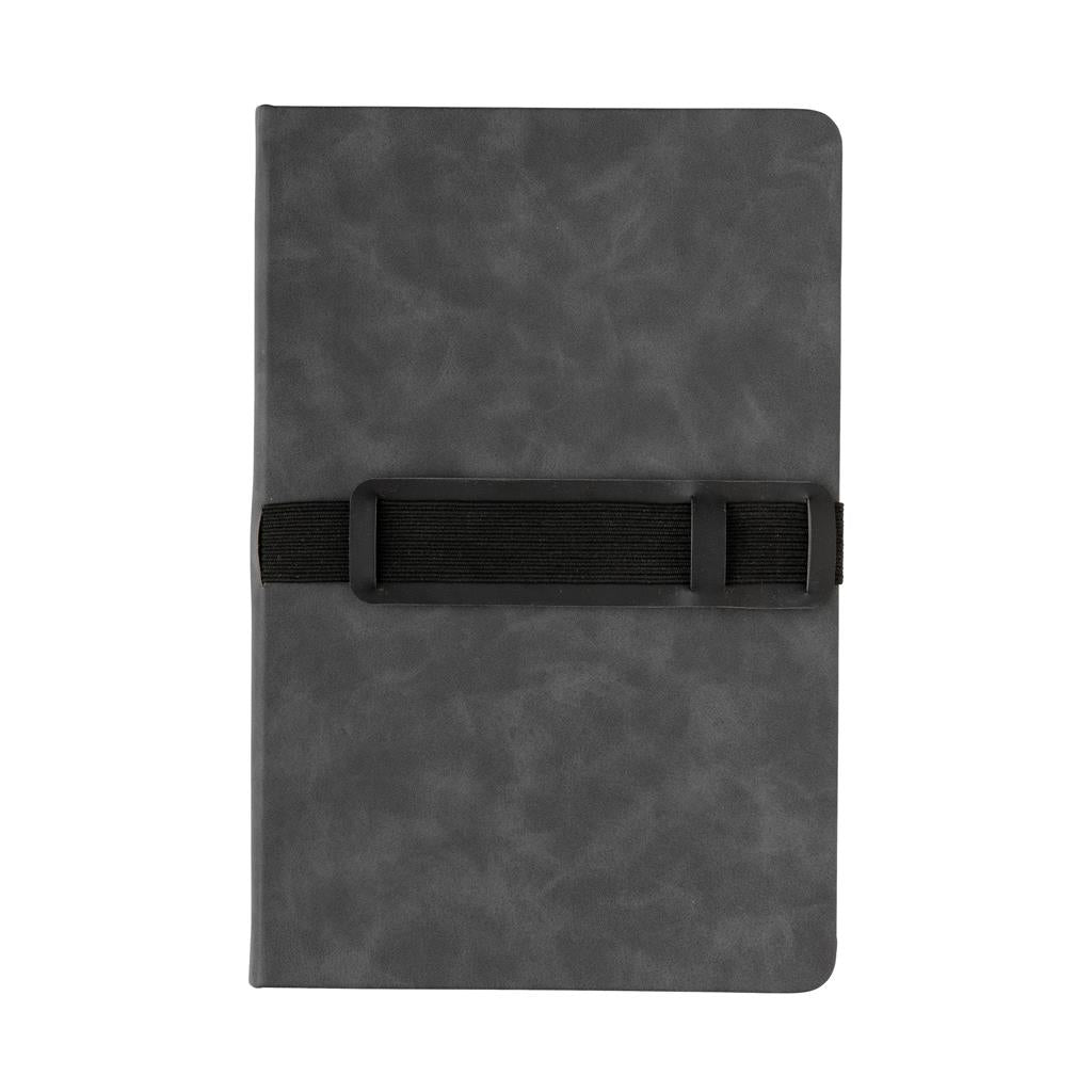 Deluxe hardcover PU notebook A5 with phone and pen holder - illuminated