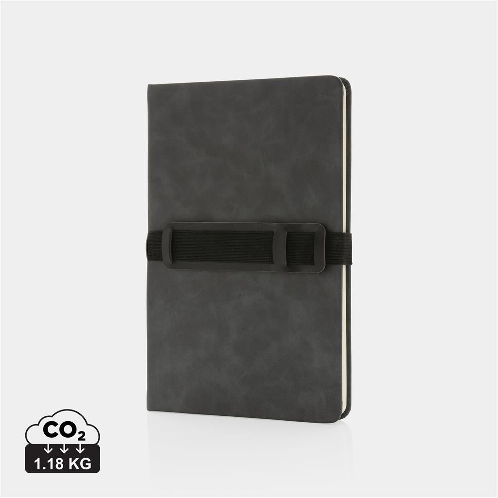 Deluxe hardcover PU notebook A5 with phone and pen holder - illuminated