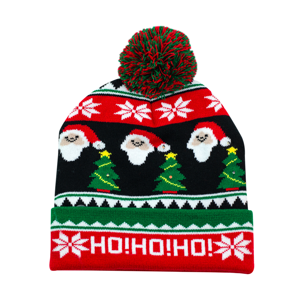 BEANIES POMPOM Knitted Design HO HO HO